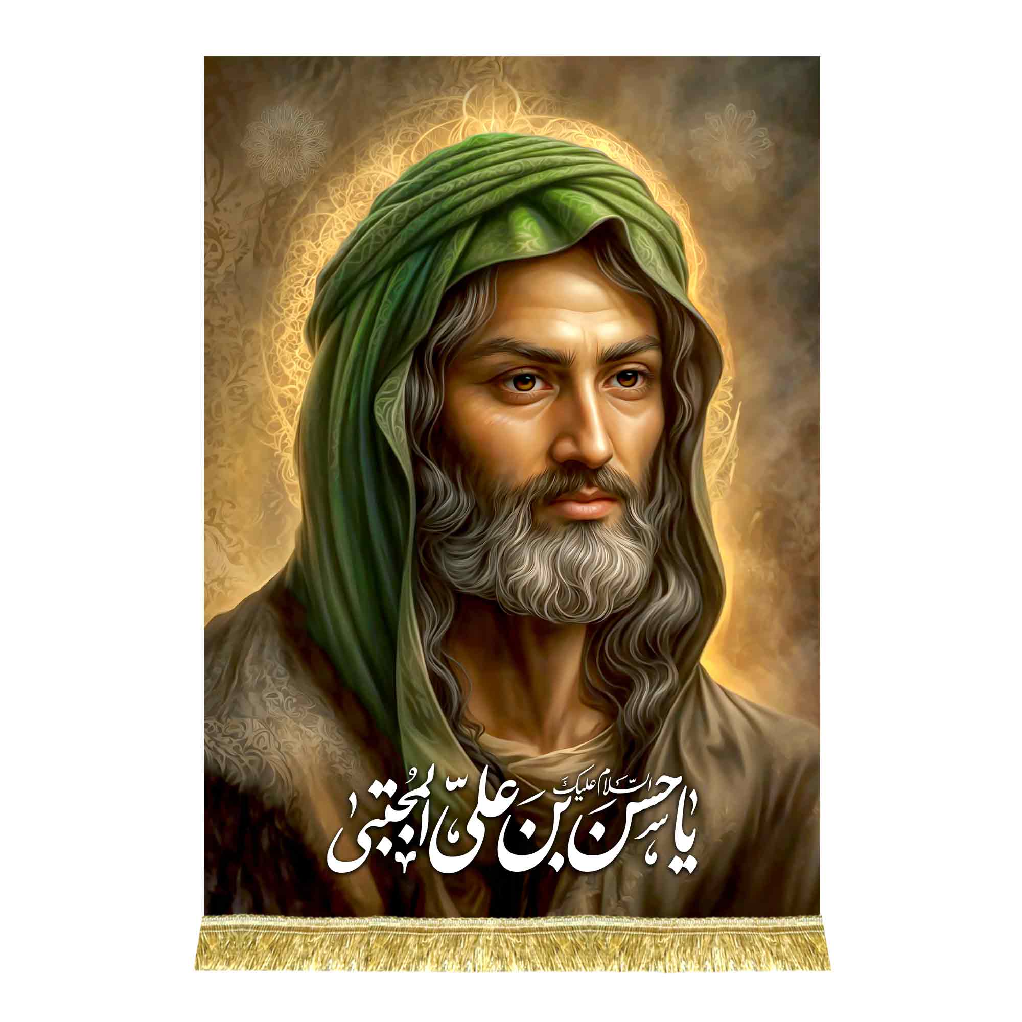 کتیبه مخمل شمایل امام حسن مجتبی (ع)