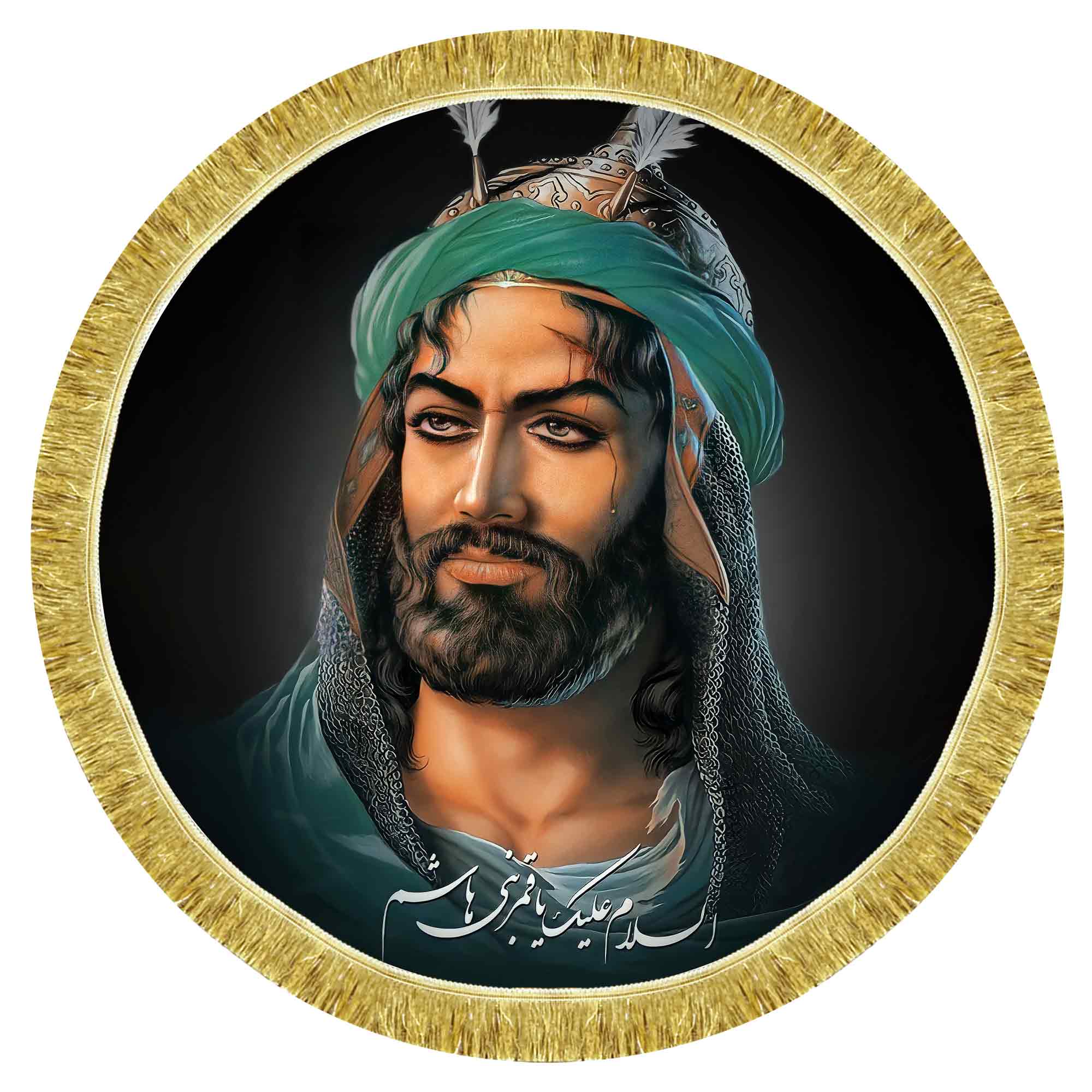 کتیبه مخمل تمثال حضرت عباس (ع) طرح دایره ای