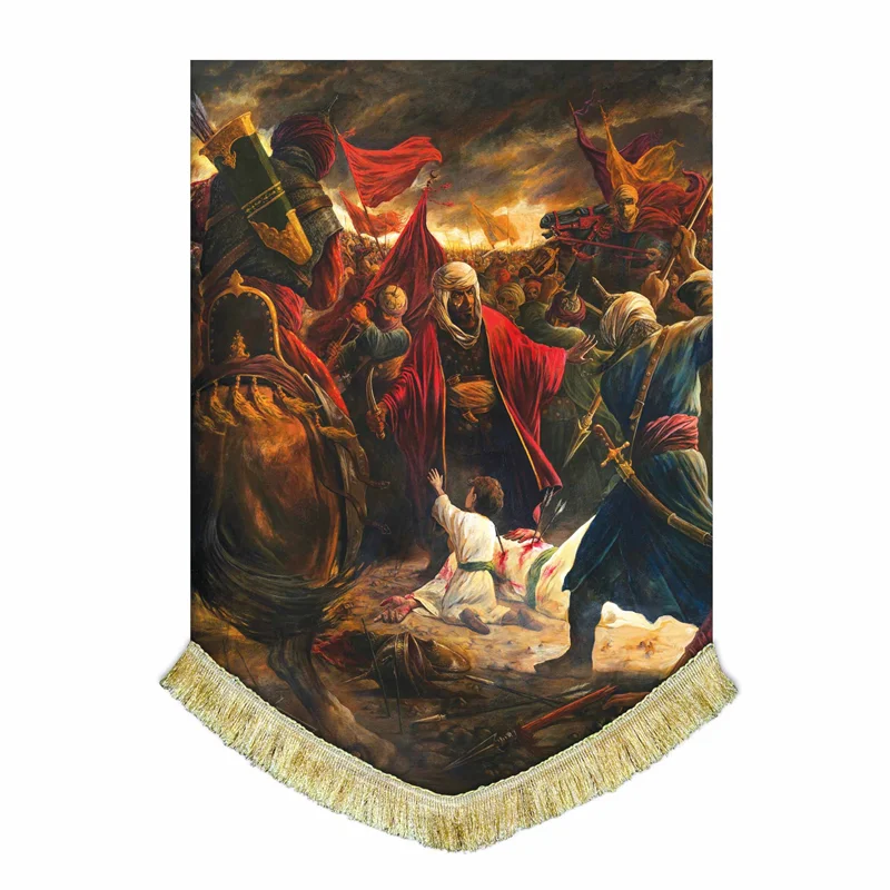 پرچم نقاشی حضرت عبدالله بن حسن (ع) و امام حسین (ع)
