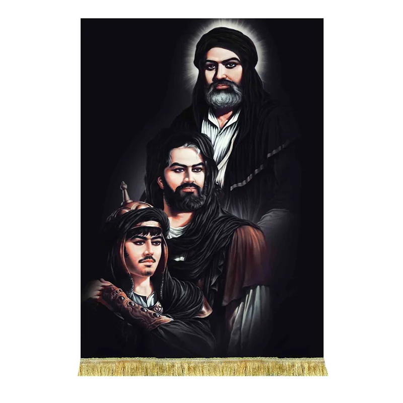 کتیبه مخمل تمثال امام علی (ع) و امام حسین (ع) و حضرت علی اکبر (ع)