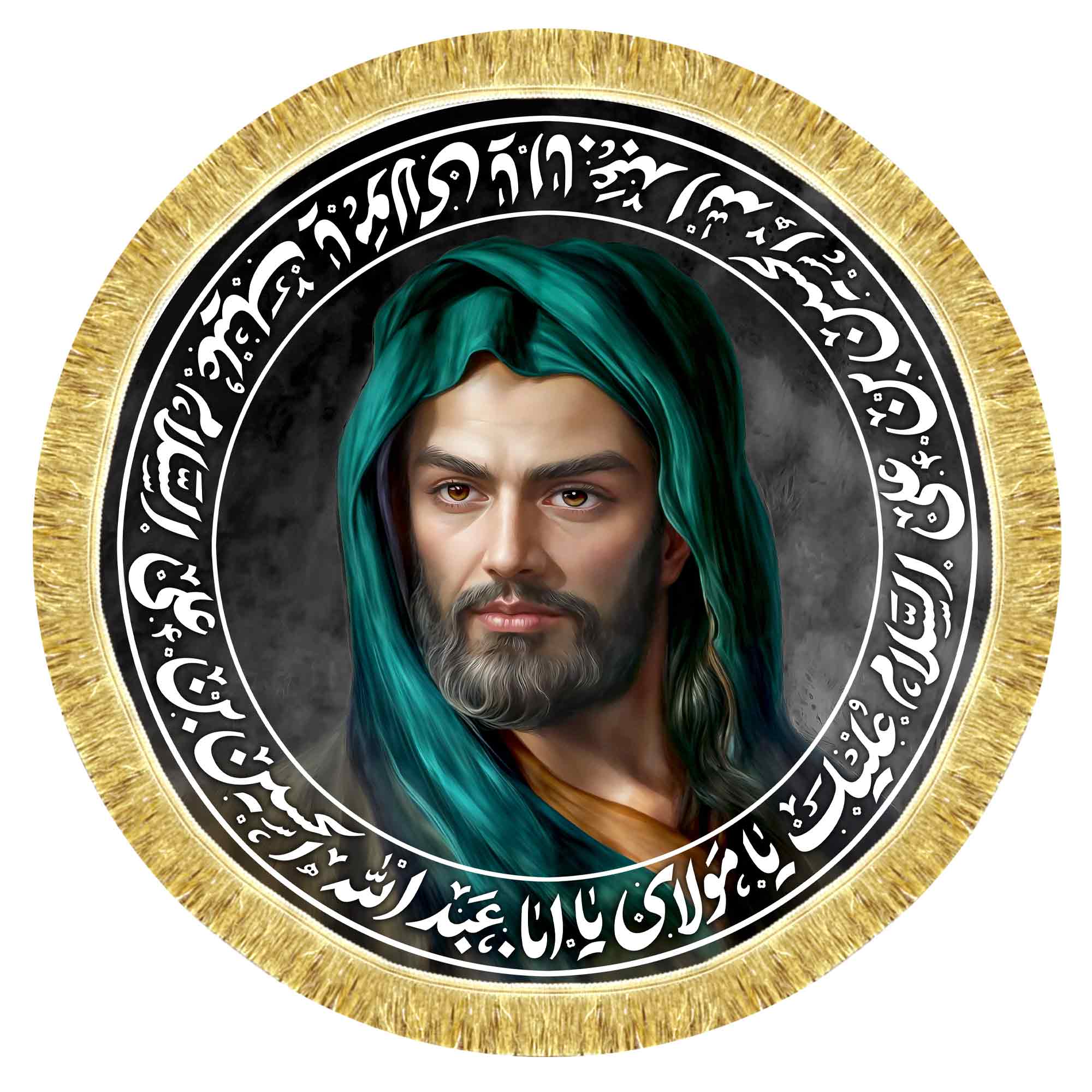 کتیبه مخمل تمثال امام حسین (ع) طرح دایره ای
