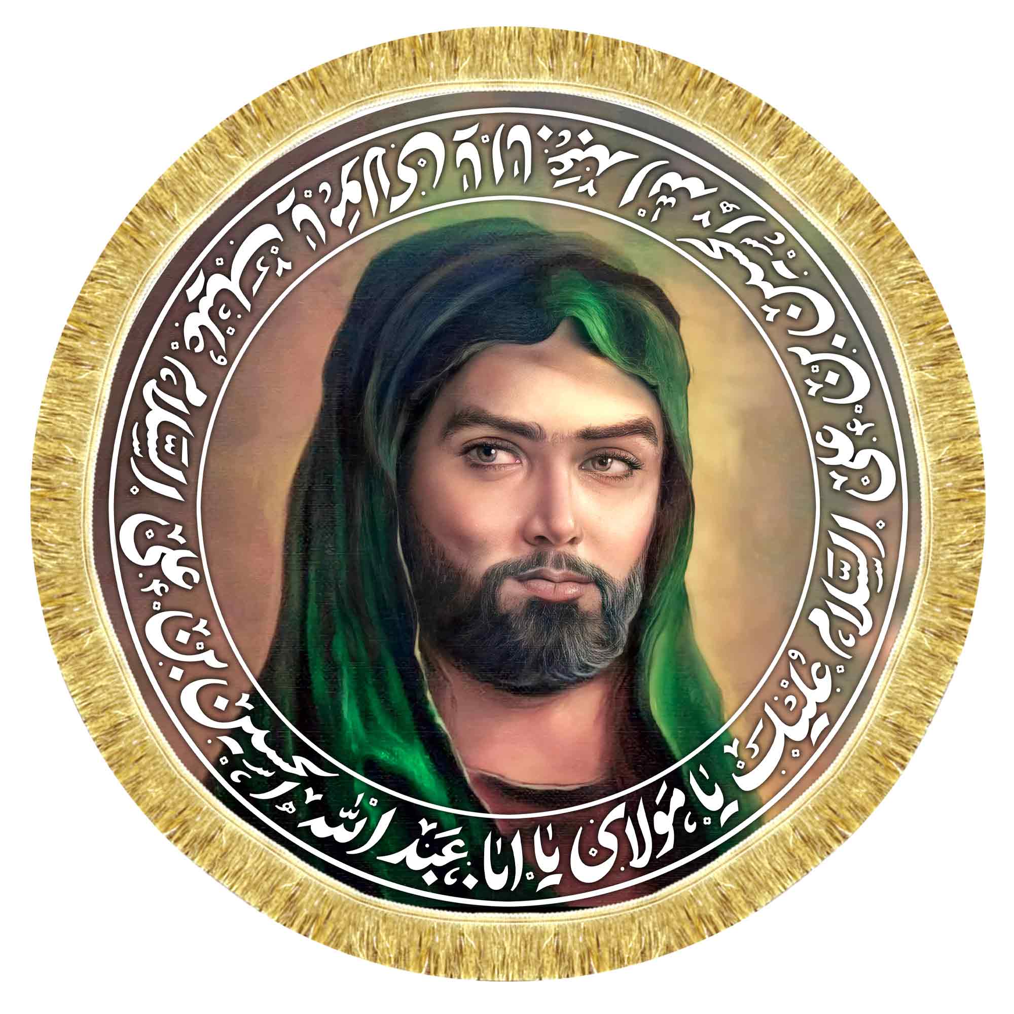 کتیبه مخمل تمثال امام حسین (ع) طرح دایره ای