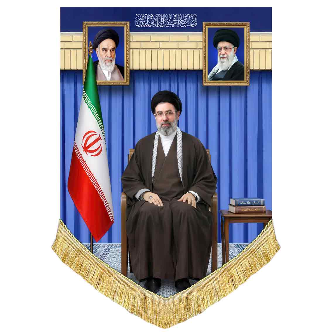 کتیبه مخمل تمثال امام مجتبی خامنه ای