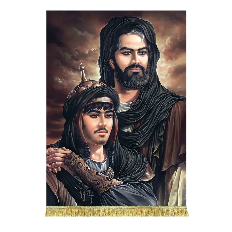 کتیبه مخمل تمثال امام حسین (ع) و حضرت علی اکبر (ع)