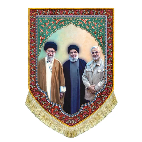 کتیبه مخمل آیت الله خامنه ای و سید حسن نصرالله و شهید حاج قاسم سلیمانی