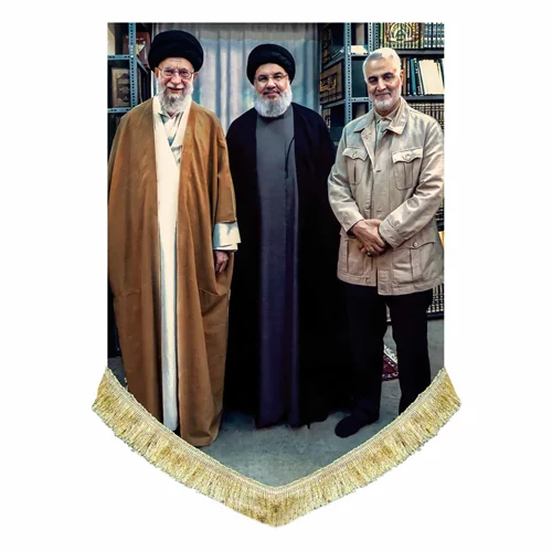 کتیبه مخمل آیت الله خامنه ای و شهید سید حسن نصرالله و حاج قاسم سلیمانی