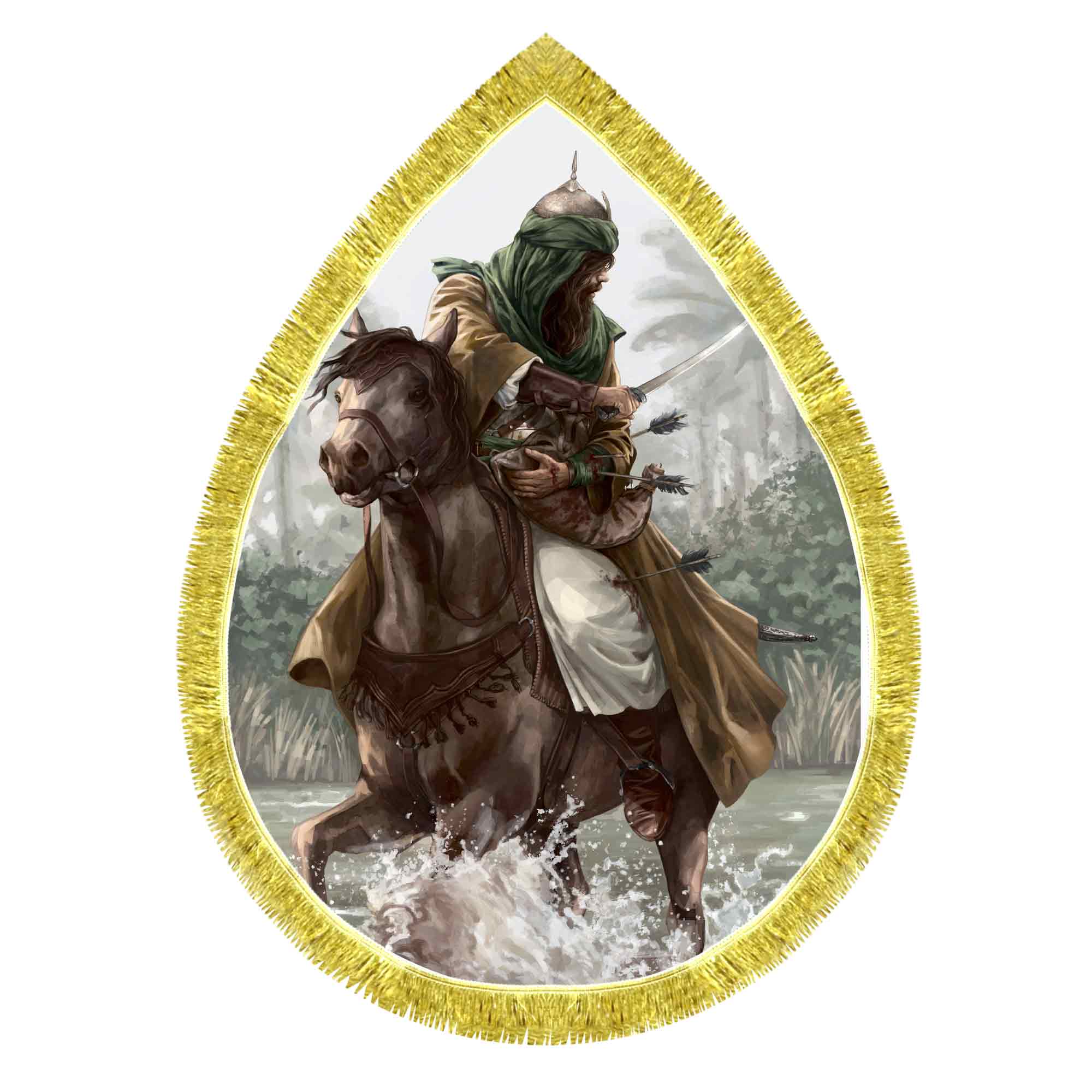 کتیبه مخمل طرح اشکی نقاشی حضرت عباس (ع)