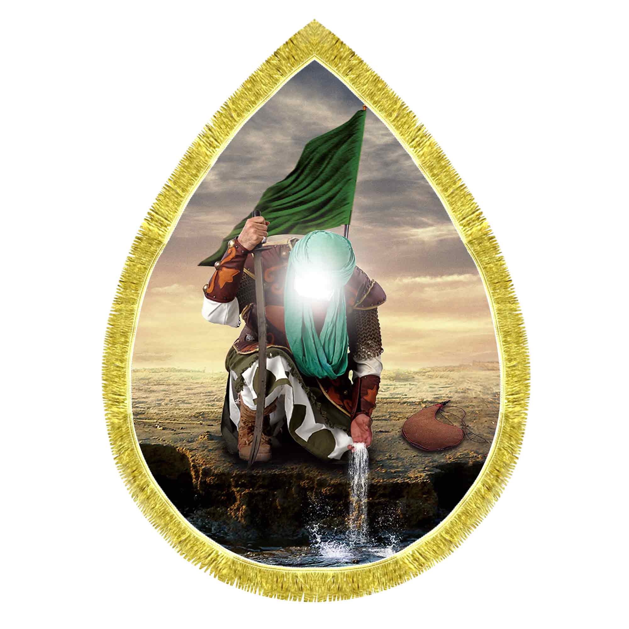 کتیبه مخمل طرح اشکی نقاشی سقای تشنه لب