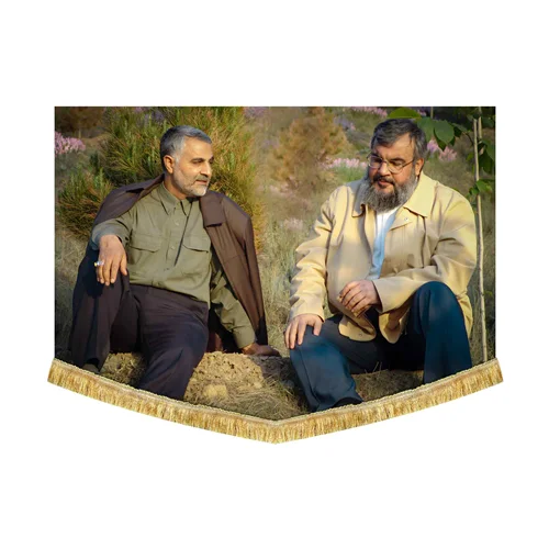کتیبه مخمل تصویر شهید حاج قاسم سلیمانی و شهید سید حسن نصرالله