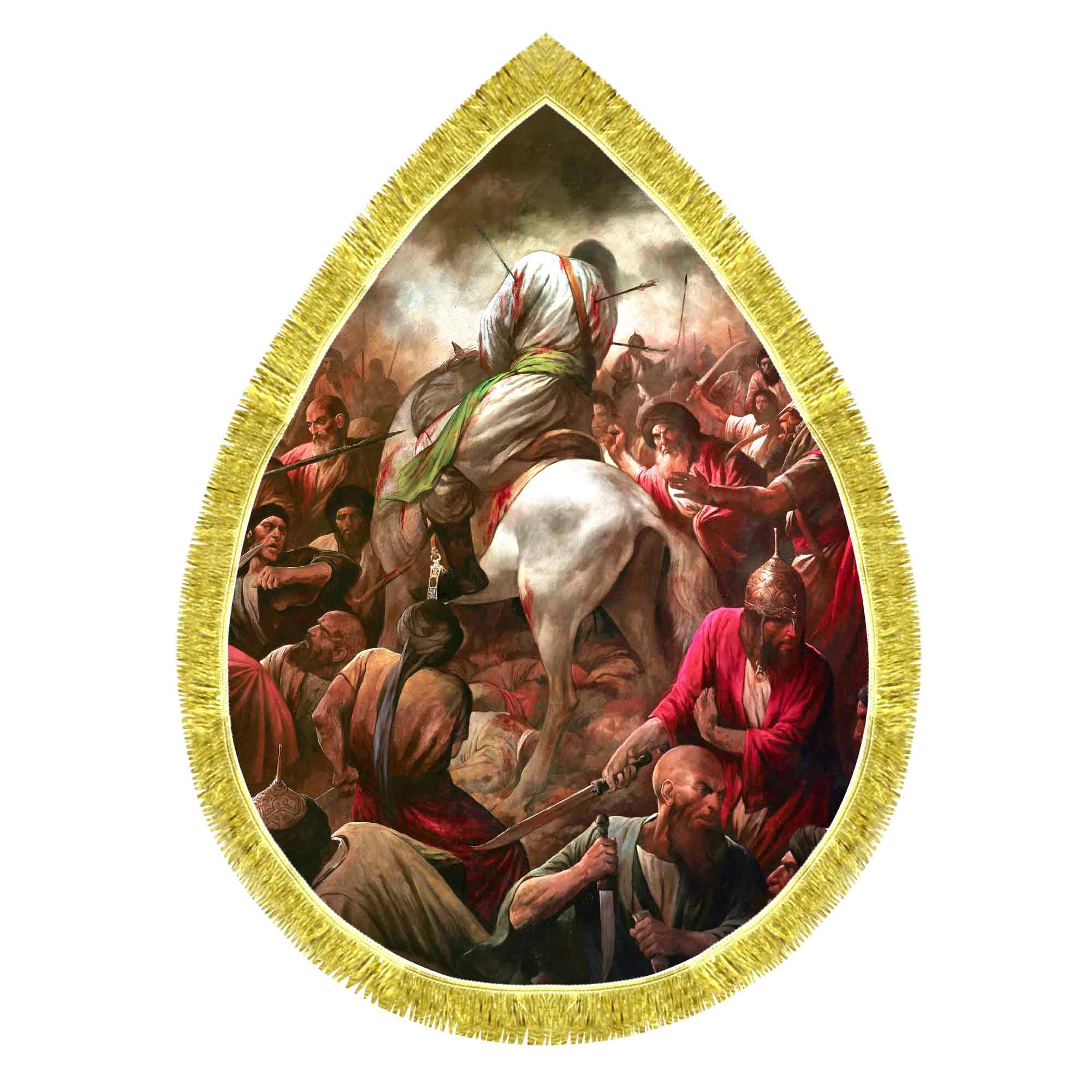 کتیبه مخمل طرح اشکی نقاشی شهادت امام حسین (ع)