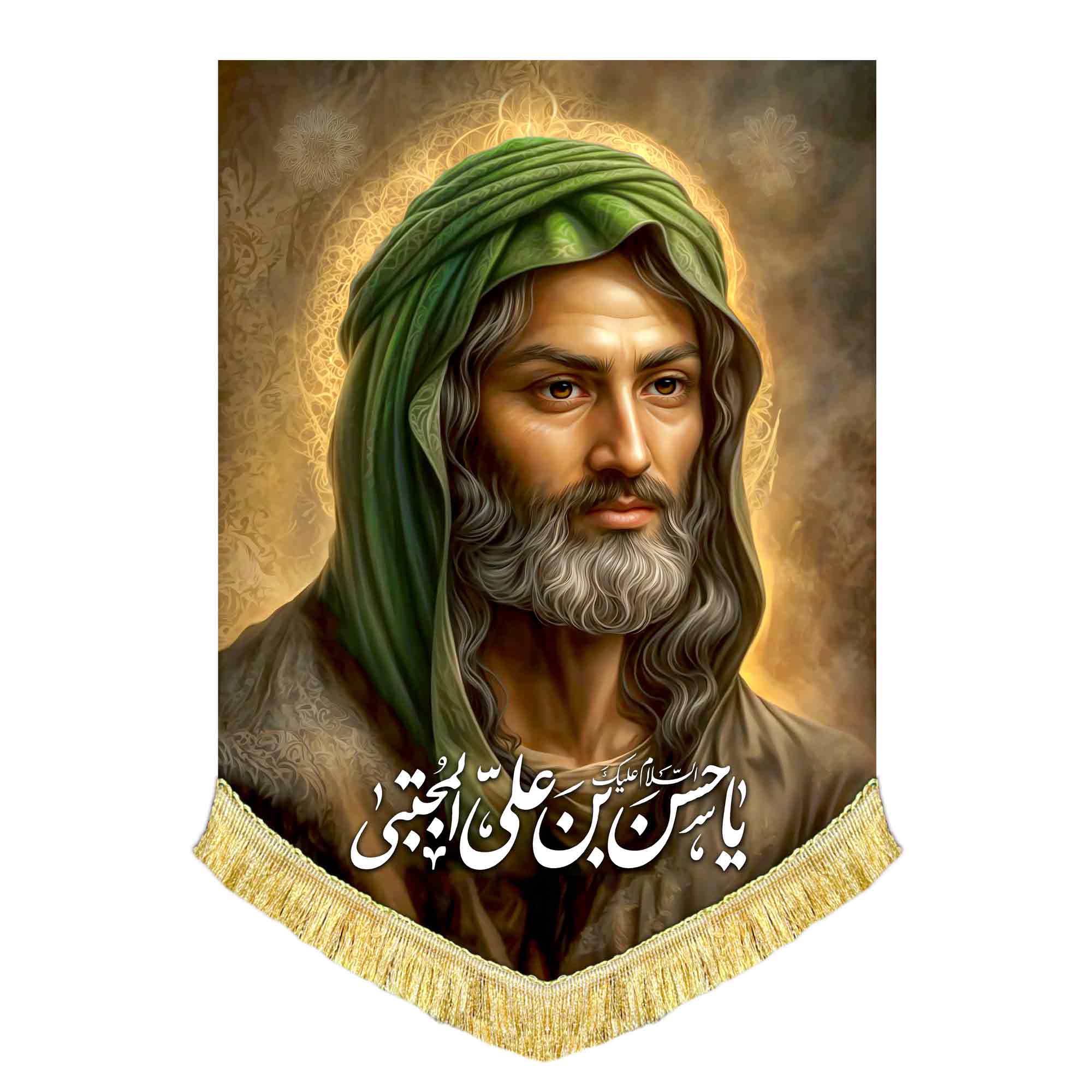 کتیبه مخمل شمایل امام حسن مجتبی (ع)