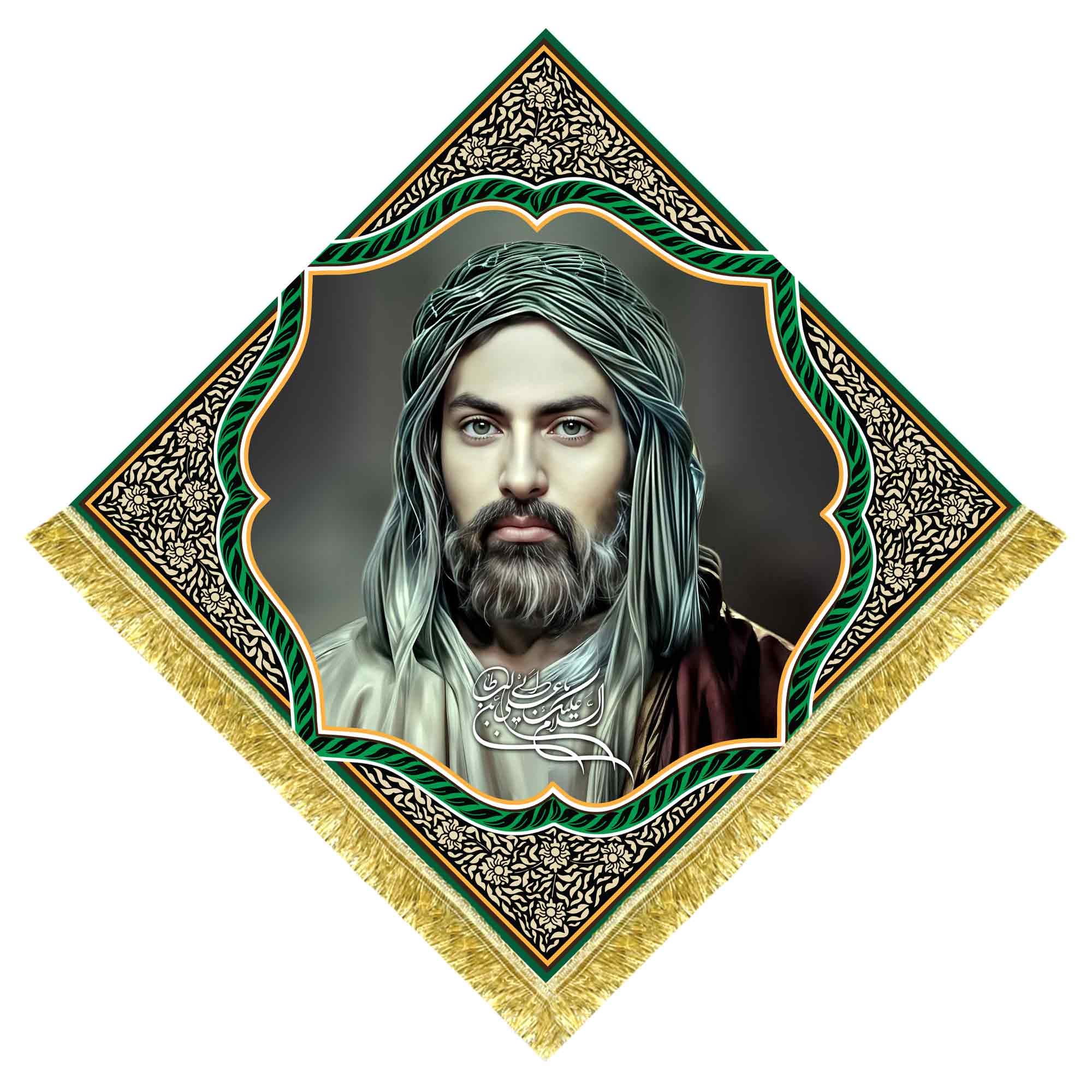 کتیبه مخمل تمثال امام علی (ع) طرح لوزی