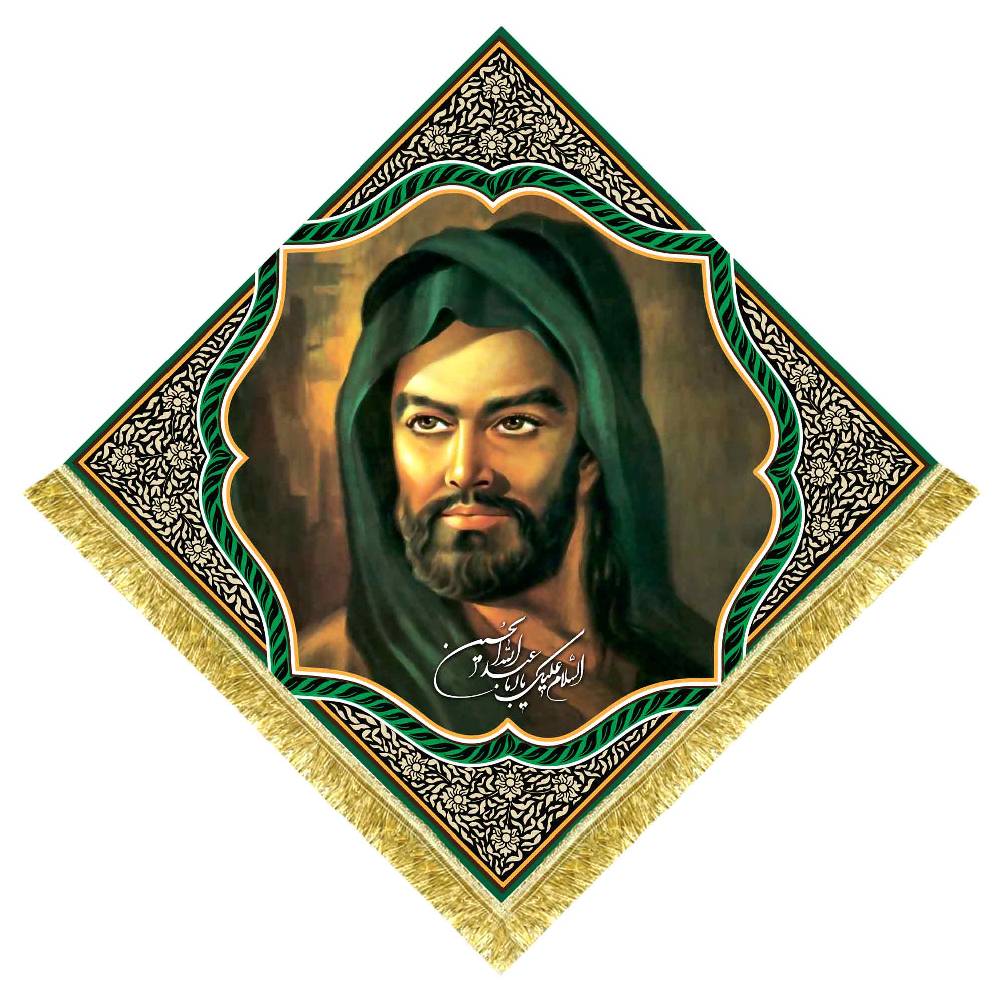 کتیبه مخمل تمثال امام حسین (ع) طرح لوزی