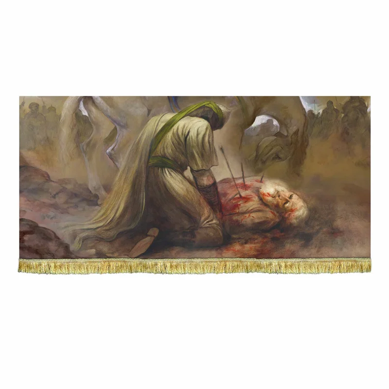 پرچم نقاشی حضرت حبیب بن مظاهر (ع) و امام حسین (ع)