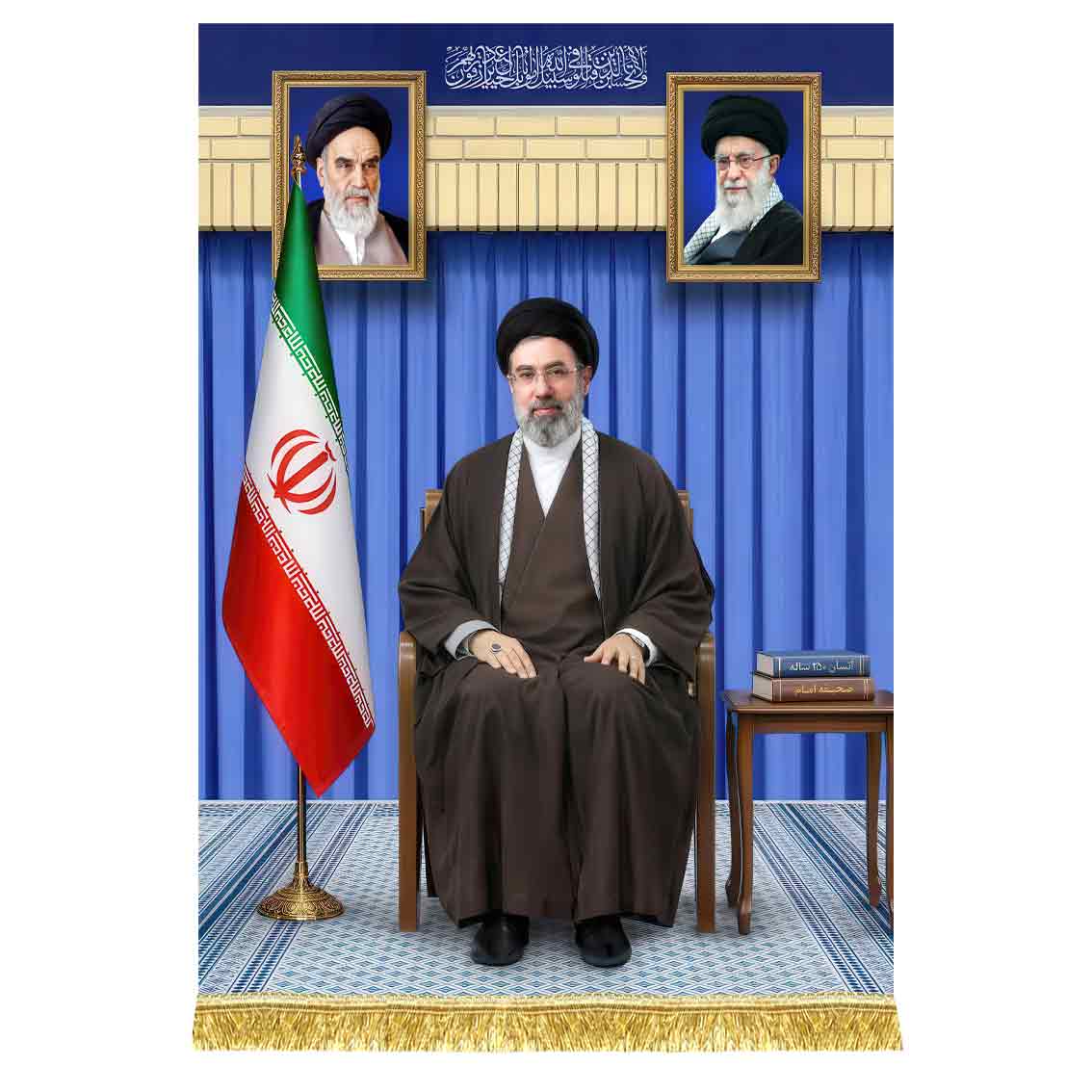 کتیبه مخمل تمثال امام مجتبی خامنه ای